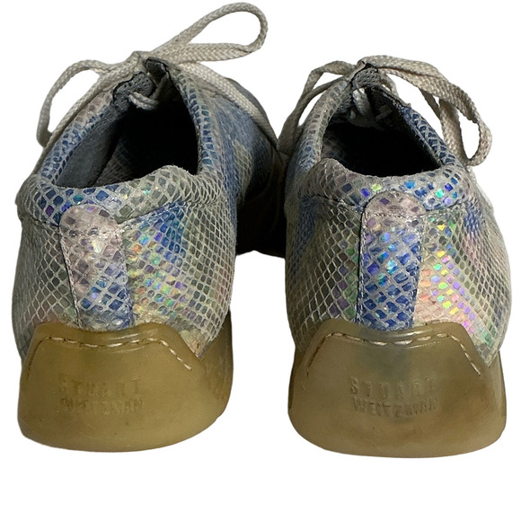 Stuart Weitzman Iridescent Snakeprint Lace-Up Sneakers Rare Vintage Size 9 - Picture 3 of 10